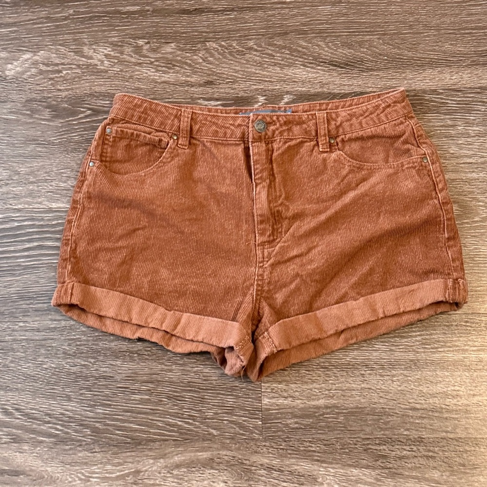 Brown Corduroy Shorts with Cuffed Hem